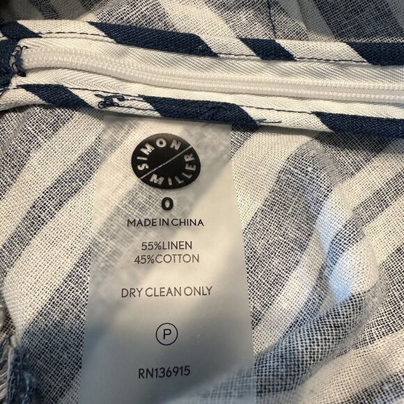 NWOT Simon Miller Mette Linen Blend Ink Blue Macadamia Stripe Top Women's 0 - Picture 9 of 10